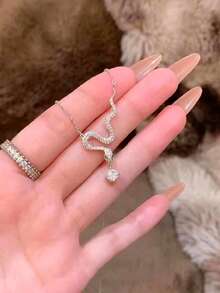 1 件优雅蛇形设计流苏锆石吊坠项链，珠宝礼物 - 銀色 - 查看 2