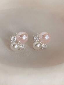 1 Pair Soft Pink Faux Pearl Earrings - Elegant Luxury Faux Pearl Studs With Delicate Pastel Glow, Fade-Resistant Durable Design, Versatile For Daily Wear And Parties - Multicolor - View 5
