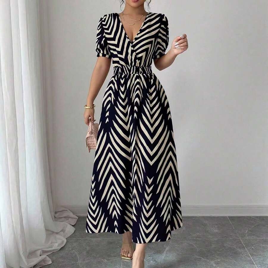 Long Printed Dress - 藏蓝色 - 查看 1