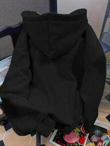 Hoodie mujer sudadera con capucha y bolsillo canguro estampado al frente Nope not today Frase letras - Negro - Ver 2