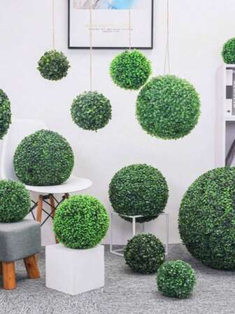 1pc Green Artificial Grass Ball, Artificial Boxwood Ball, Olive Green Plant Trimming Ball, Artificial Hanging Plant Green Ball, Suitable For Party Supplies, Indoor And Outdoor Garden Decor, Home Wedding Lawn Decor, Tabletop Decor (Size May Have 1-2cm Deviation)