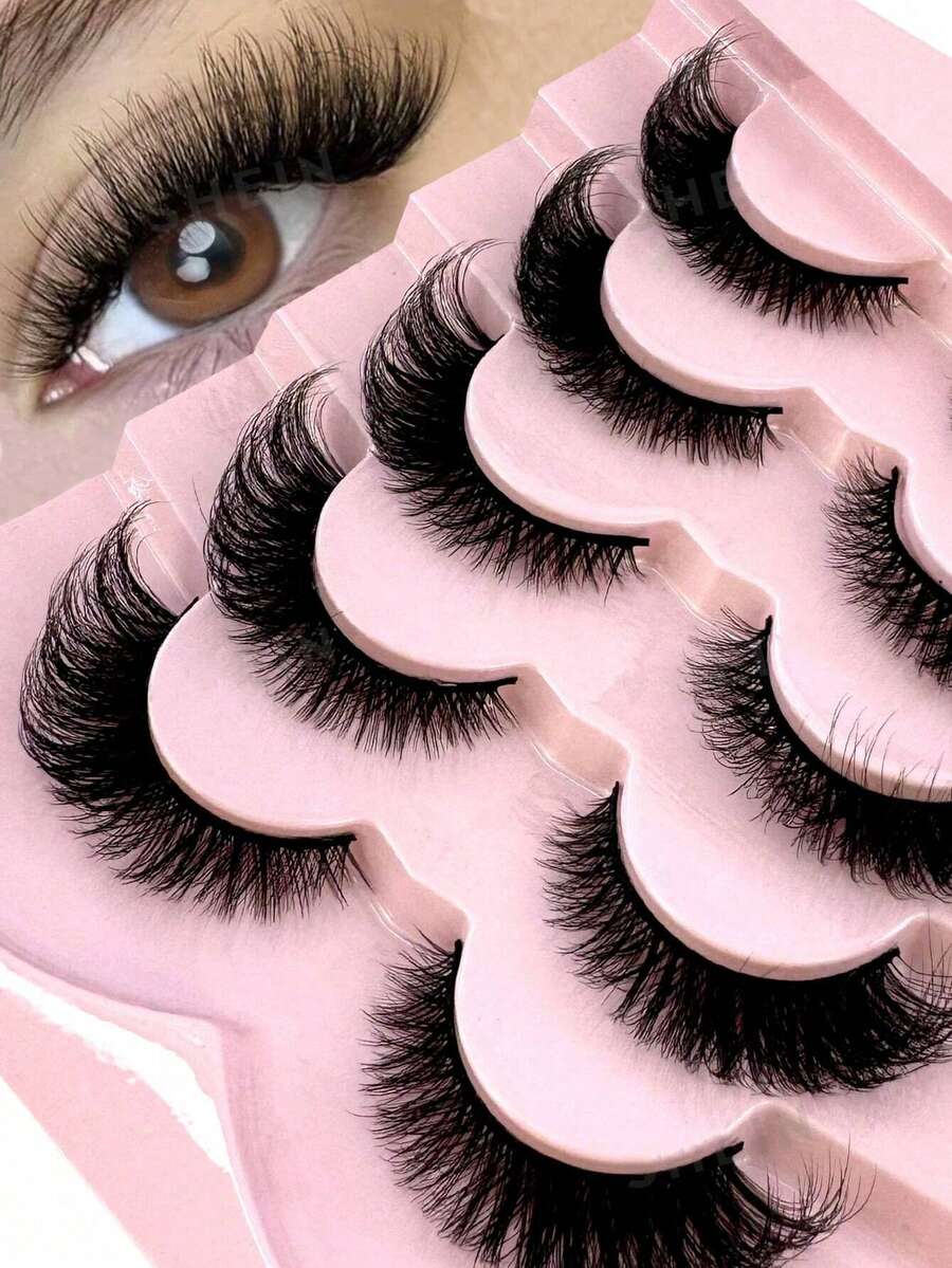 Ondine 5 pares de pestañas postizas rusas con rizo DD, pestañas de visón esponjosas 3D, pestañas rusas de volumen, pestañas postizas de ojos de gato, pestañas de visón dramáticas y desordenadas, pestañas largas y borrosas que dan un aspecto de ojos levantados, kit de extensión de pestañas para alargar y dar volumen a la esquina exterior del ojo