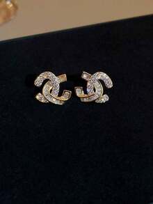 1pc Elegant Fashion Micro-Inlaid Zirconia Letter Silver Needle Earrings For Women, Unique Earring Accessories