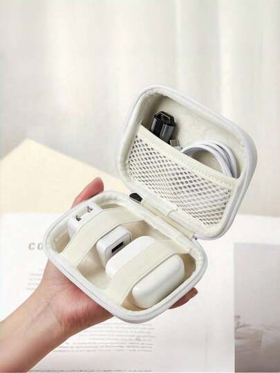 1PC Candy Color Electronic Accessories Storage Case, Festive Christmas-Style PU Leather Hard Shell Organizer With Shockproof & Scratch-Resistant Detail, Christmas Collection Storage For Headphones, Data Cables, Chargers, U Disks, U-Shields, Photo Printers & Small Cameras - Suitable For Winter & Winter Daily Use,