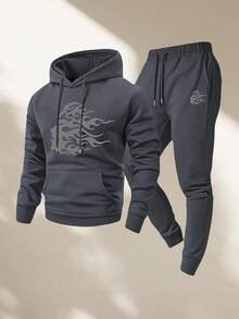 Men's Two-Piece Casual Suit, Long-Sleeved Hooded Sweatshirt Paired With Sweatpants, Tracksuit Set, Sweatshirt, Jogging Pants - 深灰色 - 查看 1