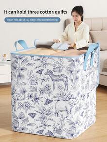 1PC Washable Odor Free Reinforced Handle Reinforced Large Capacity Storage Bag, Stackable Clothing Storage Bag, Toy Storage Bag, Seasonal Bedding Storage Bag, Graduation Gift Storage Bag, Party Gift Storage Bag - Blue and White - View 5