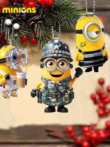 Minions 1pc/3pcs Minions 2D Acrylic Pendant, Cute Cartoon Keychain, Creative Pendant Decoration, Christmas Tree Ornaments, Bag Pendant, Party Gift, Festival Gift