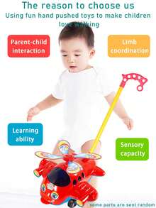 Kids Funny Hand Push Small Airplane Toy, Indoor Outdoor Sports Toy, Toddler Push Along Plane Toy To Encourage Walking, Interactive Push & Pull Toy, Baby Push Toy Airplane, Push Along Toy For Babies And Kids (Random Tube Color)