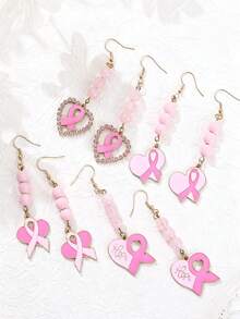 1 Pair Pink Ribbon Earrings For Women's Breast Health Awareness - Ideal Gift For Charity Fundraising Events