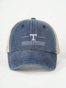 1 pieza Gorra de béisbol de malla lavada con bordado de UNIVERSIDAD, sombrero casual de protección solar para exteriores adecuado para viajes, playa, vacaciones, estilo versátil de moda Y2K unisex