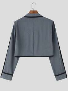 INCERUN Fashion Men's Long Sleve Colorblock Blazer Coat Cropped Jacket Wide-Leg Pants Trousers Party Set Two-Piece Outfit - 藍色 - 查看 7