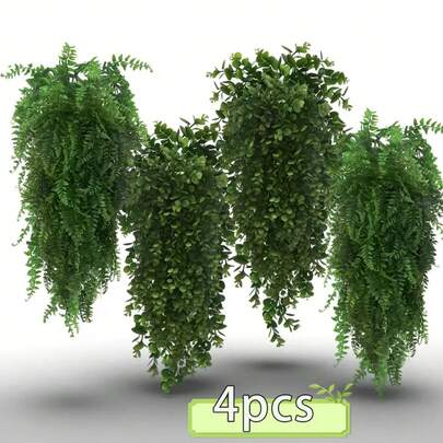 Conjunto de 4 peças de grandes enfeites de samambaias artificiais para pendurar ao ar livre, adequado para escritório em casa, decoração de varanda de jardim, festival de aniversário de casamento, exibição das quatro estações da Páscoa, uso interno e externo - combinação de decoração de cena de pátio