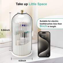 Toothbrush Holders With Sliding Lid, Rotating 3 Slots Bathroom Organizer Countertop, Tooth Brush Toothpaste Holder Bathroom Counter Stand Sink Organizer Caddy For Vanity Makeup Brushes Holder - Nhiều màu - Xem 10