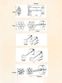 5 Cặp/Bộ Bông Tai Đinh CZ Unisex Cho Tai Nhạy Cảm 20g/0.8mm Bông Tai Sụn Phẳng Phía Sau Tragus Trang Sức Xỏ Khuyên Cho Dái Tai Xỏ Khuyên Sụn Tai Bằng Thép Không Gỉ 316L - sụn tai - Xem 14