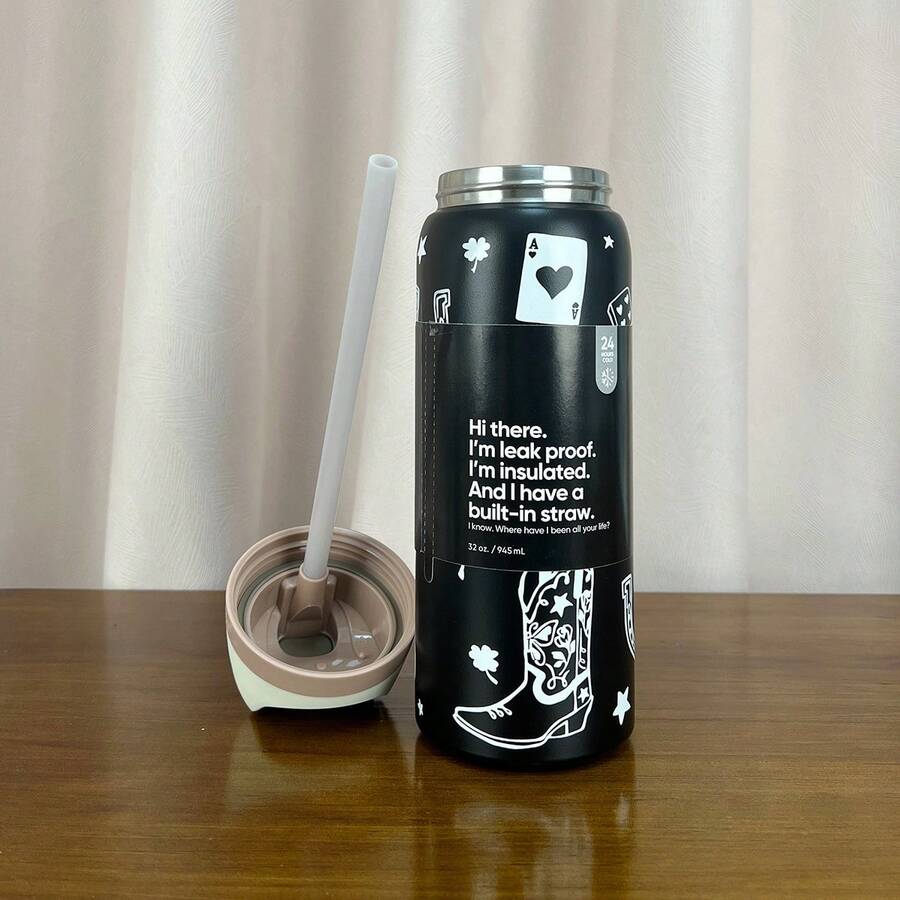 OWALAFreeSip   32oz Straw Insulated Water Bottle Double-Layer Stainless Steel Vacuum Thermal Mug For Sport And Travel - Chúc may mắn-32oz - Xem 1