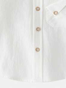 Young Boy Solid Color Front Button Pocket Casual Long Sleeve Shirt, Autumn - White - View 5