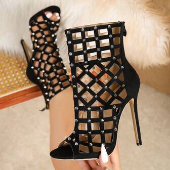 2026 New Hollow Out Sandals, Elegant Roman Style Rivet Sandals, 12cm High Heel, Comfortable