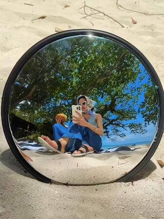 1 Piece Corner Mirror Artistic Decorative Round Wall Mirror - Full-Length Horizontal Wall-Mounted Mirror, Plastic Frame, No Power Required | Decorative Home Accessory, Portable Mirror, Suitable For Living Room, Bedroom, Hallway, Bathroom Wall Decoration, Selfie Mirror For Trying On Clothes, Room Decoration.
