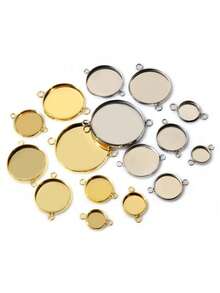 10pcs Stainless Steel Gem Tray Pendant, Double Hole Round Gem Base, Stainless Steel Convex Inlaid Base, Suitable For Jewelry Making, Necklace, Earrings, Bracelet, Anklet, Ideal For Holiday Gifts, Christmas, New Year