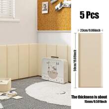 5pcs Nordic Minimalist 3D Self-Adhesive Wall Panels - Soft Protective Border For Bedside & Tatami, Washable Solid Colors (Pink, Light Blue, Teal, Orange, Beige) With Random Match Design