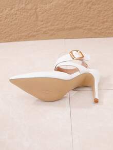 女士尖头细高跟露跟时尚香槟色/黑色/白色性感高跟鞋，带踝带，女士鞋