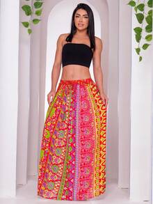 Long  Printed Skirt - 紅色 - 查看 1