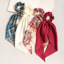 Bộ 4 chiếc dây buộc tóc hình hoa điều màu trơn, phụ kiện tóc buộc đuôi ngựa, dây chun co giãn. - Nhiều màu - Xem 5