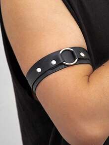 1 件男女通用朋克原宿皮革手链，可调节皮带链金属环臂袖臂带时尚珠宝，适合派对和日常佩戴 - 黑色 - 查看 4