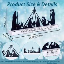 Juegos de Nacimiento para decoración navideña interior, Escena del Nacimiento de metal negro con base de madera y figuras, Decoraciones del Juego de Nacimiento para Navidad, Hogar, Mesa y Estantería