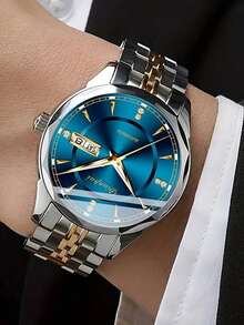 点牌商务男士全自动机械表，夜光双日历，不锈钢表带，时尚男士腕表，送礼佳品