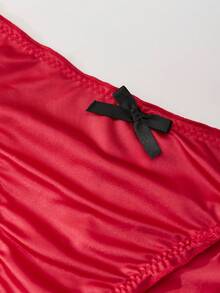 3 piezas - Bragas con lazo de satén. Bragas triangulares de seda de hielo para mujer con un diseño sexy de nalgas de melocotón a la cintura baja, lazo juguetón, estilo dulce y fresco de chica, estilo puro francés del deseo, ropa interior esencial diaria de unicolor para mujer.