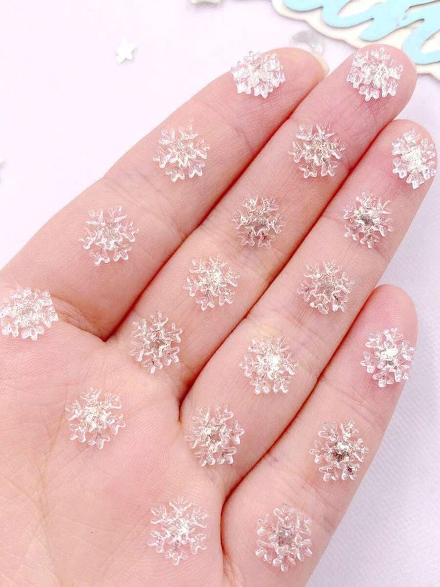 50颗混合可爱树脂迷你圣诞雪花艺术平底水钻剪贴簿DIY婚礼圣诞装饰贴花珠宝配件工艺品