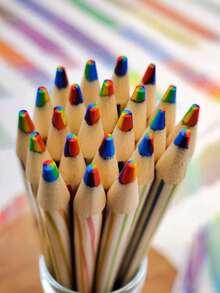 Rainbow Pencils - Triangular Shape Easy To Grip With 7 Colors In 1 Pencil - Natural Cedar - Will Not Crumble Writes In A Rainbow Of Brilliant Colors