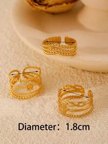 3pcs/Set Stainless Steel Leaf Line Decor Rings, Fashionable & Versatile For Everyday Wear