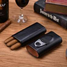 Cedar Wood Lined - Travel Cutter Humidor (Black) - Black - View 6