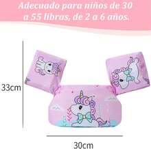Acokt Chaleco Salvavidas de Natación para Ni?os con Mangas, Chaqueta de Natación con Correa Ajustable de Dibujos Animados, Flotadores de Piscina para Ni?os, Chaleco Salv para 30-55 Libras Ni?os - Caballo de Arco Rosa - Ver 6