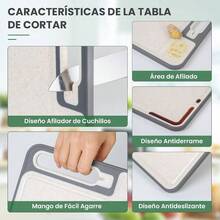 2 IN 1 Tabla de Cortar de Acero Inoxidable, Tablas para Picar Cocina de Doble Cara, Antiaraazos, Anticorrosin, Inoxidable 304 y Paja de Trigo PP sin BPA, con Afilador de cuchillos - Plateado - Ver 6