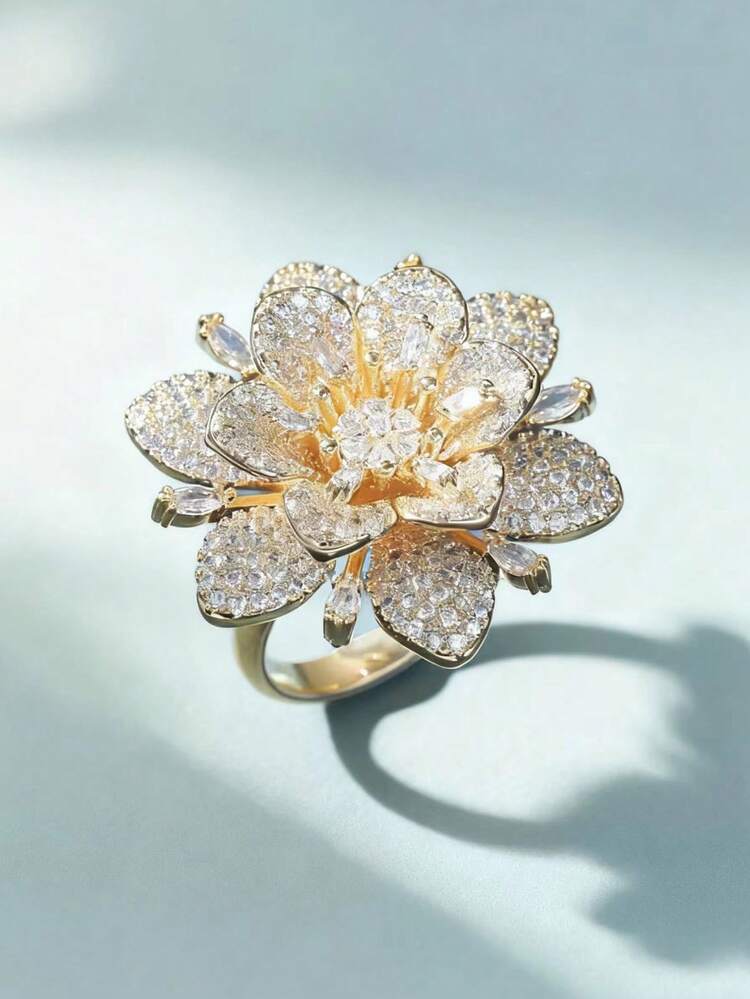 Elegant Sakura Ring Exquisite Zirconia Flower Design Couple's Eternal Love Wedding & Valentine's Day Gift - Flower Ring - View 5