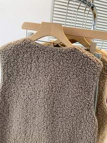 YUXIN 秋冬季女士必备单品！柔软仿羊羔绒无袖开衫背心，配有双口袋，超级保暖，日常百搭。 - 駝色 - 查看 10