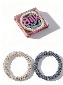 2 pièces Chouchous en soie de mûrier 100%, élastiques fins en soie de mûrier, ensemble de chouchous en soie de mûrier 22 momme pour femmes aux cheveux bouclés et fins, Srevela, porte-queue de cheval - Multicolore - Voir 31