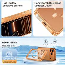 Hadaasi 1pc Ultra-Thin Transparent Phone Case, Compatible With IPhone 17e/17 Pro Max, Supports Wireless Charging, Built-In Camera Lens Protection, Shock-Proof, Soft Electroplated Magnetic Cover, Compatible With 17pro/17promax/17Air/17/16pro/16promax/16plus/16/16E - Orange - View 6