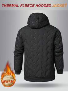 男士连帽休闲抓绒羽绒服，保暖加厚拉链外套，适合日常休闲穿着，冬季 - 黑色 - 查看 2