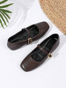 女式低帮玛丽珍平底鞋，法式复古风格，柔软皮革，春秋季