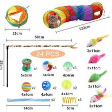 únel para Gatos de 24 Piezas, Juego Interactivo Plegable para Gatos de Interior,únel, Pelota,Cuentas, Cascabeles, Plumas - 24 piezas - Ver 2