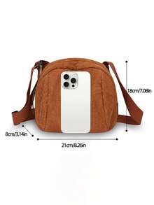 Bolso bandolera de mujer de pana estilo retro Harajuku, bolso de hombro casual estilo japonés, cierre con cremallera, unicolor, forro de poliéster, lavable - negro, blanco, verde, rosa, marrón, camello