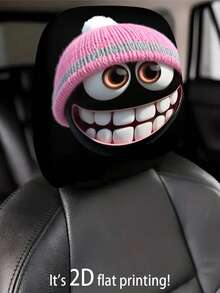 [Fun And Playful Pink Hat With Smiling Face And Big Eyes Print]1pc/2pcs Car Headrest Covers, Suitable For All Seasons, Easy To Clean And Fade-Resistant, Polyester Material, Universal Fit For Car Interior Decoration, Perfect Choice For Travel/Daily Commute, Halloween/Christmas/Thanksgiving