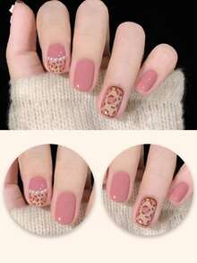 全指甲贴纸 指甲油贴 自粘凝胶指甲贴花 美甲套装 适合女士女孩 - 粉色 - 查看 6