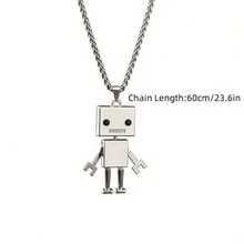 1 Boy Punk Robot Pendant Necklace, Simple And Uncoated Treatment, Suitable For Durable Daily Jewelry For Teenagers And Young People, Unique And Fashionable Accessories - Bạc - Xem 2