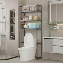 1 3-Layer Toilet Storage Cabinet - Space-Saving, Easy To Assemble Without Drilling, Suitable For Bathroom Supplies, With Anti-Rust Metal Frame And Plastic Partition, Perfect For Storing Toiletries, Towels And Decorations, Modern Bathroom Organizer; Durable Structure, Shower Basket - trắng - Xem 2
