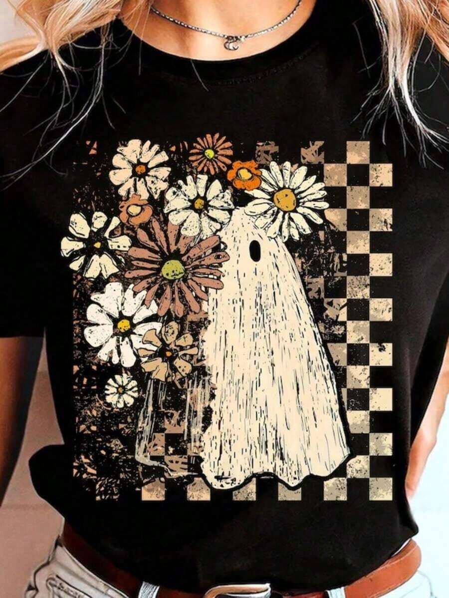 100% Algodón Halloween Otoño Fantasma Png, Calabaza Femenina Png, Boho Floral Otoño Png, Halloween Png, Vibres de Otoño Png, Temporada Espeluznante Png, Png de , Boo Png - Negro - Ver 1